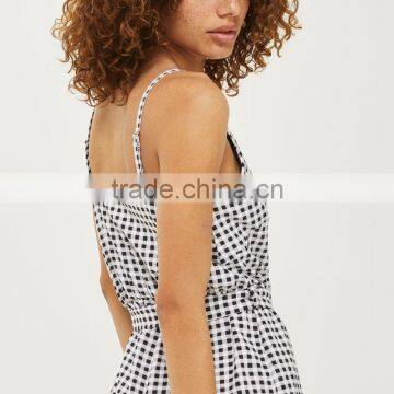 White Cut Away Slit Back Plaid Print Romper Playsuit photo-4