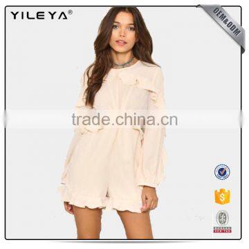 2017new Collection Short Jumpsuit Ruffles With Fringed Edges Narrow Flat Banded Neck and Raglan Sleeve photo-4