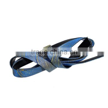 Blue&Yellow Strip Pattern Flat PU Leather Cord 10mm