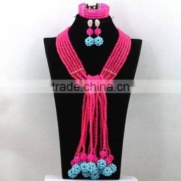 African Crystal Beads Necklace With Bracelet Nigerian Wedding Earrings Jewelry Sets