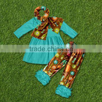 Fall Baby Clothes Girls Orange Top and Pant Ruffle Outfits For Kids in Halloween photo-3