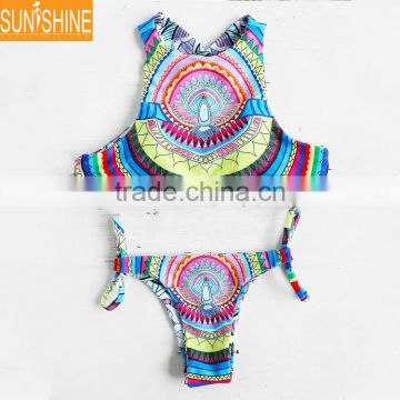 Swirl Paisley Floral Double Fabric Swimwear High Cut Bikini Brazilian