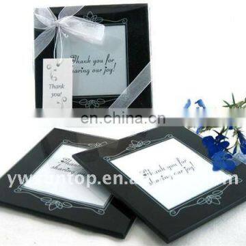 black glass photo coaster for wedding decoration favor supplies