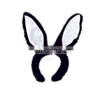 wholesale Plush Black Satin Bunny Ears Headband