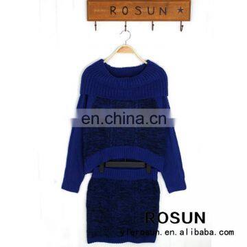 High Neck Twin Set Blue Woman Knitted Sweater