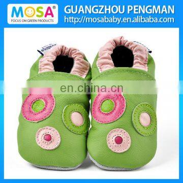 Children Genuine Leather Green Shoes Dot Pattern Soft Sole Size 0-4 Years