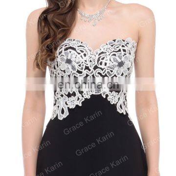 Grace Karin Strapless Sweetheart Floor Length Evening Dress Black Pink Chiffon Wholesale Evening Dresses CL6135-1# photo-4