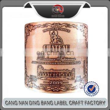 Custom 3D Aluminum Embossed metal wine Bottle Label, Wine Metal Sticker Metal Wine Label