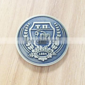 Antique silver plating embossed logo 35mm size commemorative coins