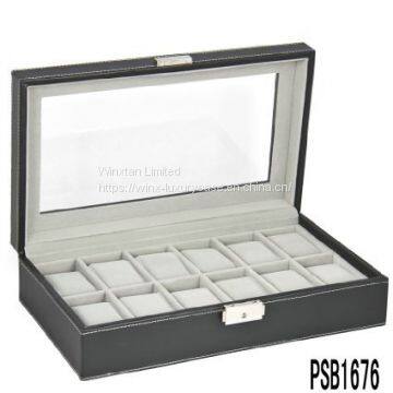 luxury leather 12 slot watch box,watch travel case,watch storage box,watch organizer box for men with a show top From Manufacturer Winx Foshan,Guangdong,China Supplier