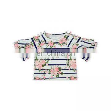 Girl Stripe Floral Summer Futter Sleeve Tunic Tshirts with Custom Logo Kids Urban Wear Wholesale