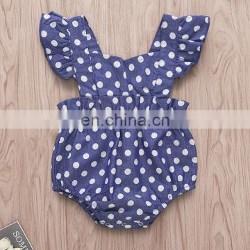 2019 summer denim blue dot full print infant rompers kids cotton bodysuits fly sleeved jumpsuits 0-2years