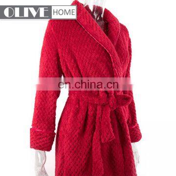OLIVE Cheap Warm Super Soft Solid Jacquard Women Robe Microfiber Flannel Fleece Bathrobe photo-3