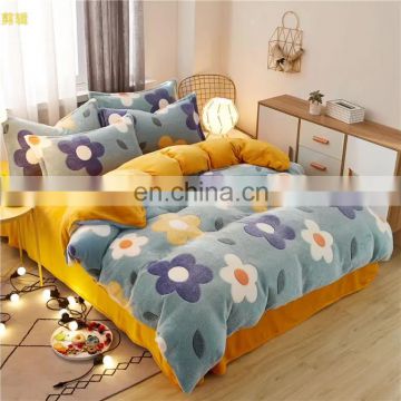 2020 hot sell 4PCS cashmere plush fabric 3D offset printing warm soft bed linen comforter bedding set