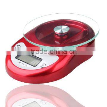 Kitchen Scale, Fashion Digital Kitchen Food Scale with Glass Clean Surface, 5kg X 1g, Red