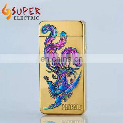 Emboss Golden Phoenix Metal X electric beam lighter Electric Dual Arc Lighter faster Ignition from man gift