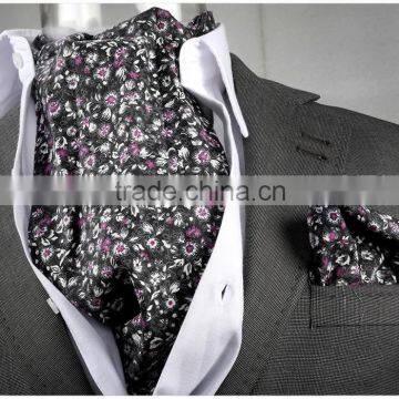 Brown Flowered Cravat, Brown scarf, with Pocket Square