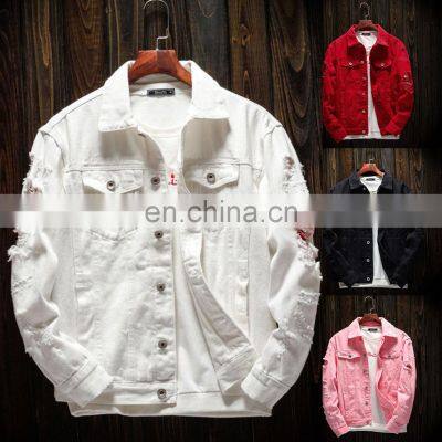 Mens Denim Jean Jacket, Trendy Fashion Ripped Denim Male Streetwear Jackets Cowboy Coats/