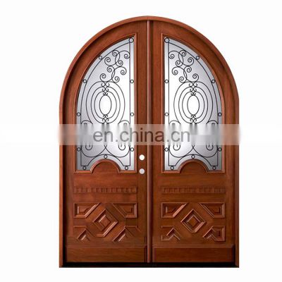 main door solid wood arch carving design wood and glass doors