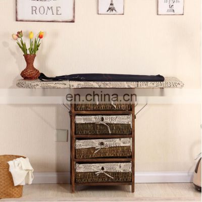 Ironing Board Wooden Ironing Cabinet With Wicker Drawer