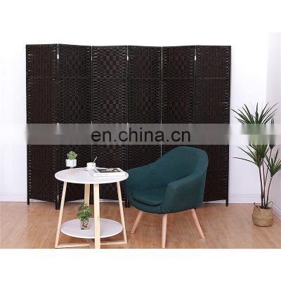 Black outdoor indoor folding 6 panel removable woven room divider