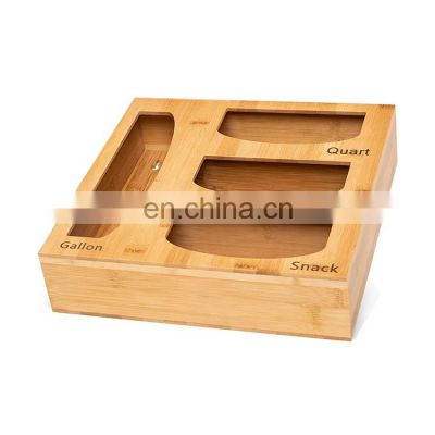 Bamboo Ziplock Bag Storage Organizer for Desk Drawer or Wall Mount Food Storage Bag Organizer Box