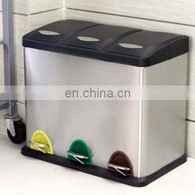 Large Capacity Recycle Trash Bins Recycling Garbage Bins Outdoor Household 3 Compartments Metal Recycling Bins photo-3
