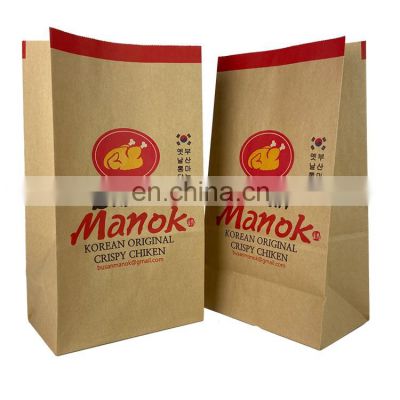 custom logo greaseproof square botoom brown kraft paper bags for hot food takeaway