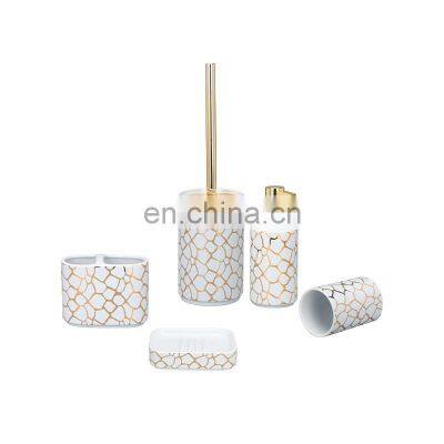 White with Golden Streaks Creative Golden line Soap Dispenser Toothbrush Holder Tumbler Soap Dish toieltbrush holder Bathroom Ac