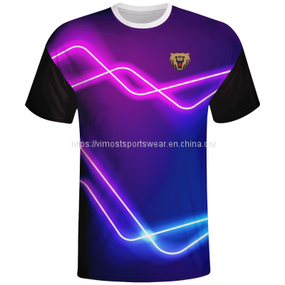 2023 latest fashion design sublimated t-shirts with  short black sleeves