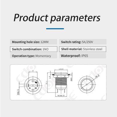 Ip65 12mm Metal Flat Head 6v One Normally Open Momentary Switch Push Button for Alarm System photo-3