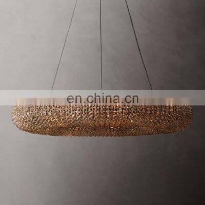 Restaurant hotel modern luxury decorative stainless steel gold smoke grey k9 crystal Halo chandelier