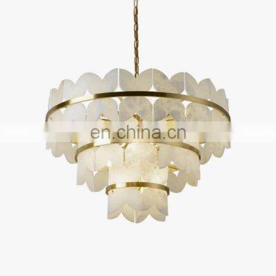 Modern luxury spanish alabaster pendant light for hotel room interior bedroom living room decoration brass round chandelier