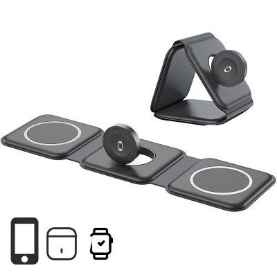 Foldable 15W Magnetic Wireless Charger 3 in 1 Magnet Charging Station For i Phone 15 14 13 Pro Max for i watch earphone Charger