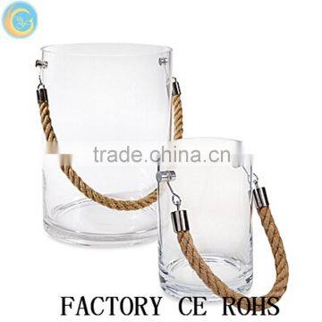 Clear Glass Candle Holder with Rope Handle / Glass Vase / Hanging Glass Jar For Home Decora                        
                                                Quality Choice