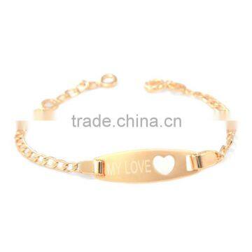 high quality gold plated stainless steel bracelet kids gift id bracelet girls bracelet for christenings