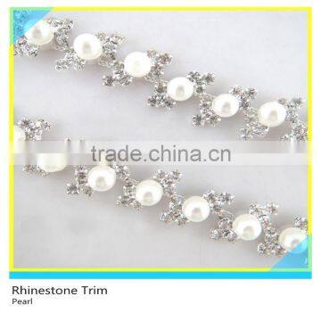 Fabulous 888 Crystal Pearl Rhinestone Trimming Silver Plated Chain For Dress