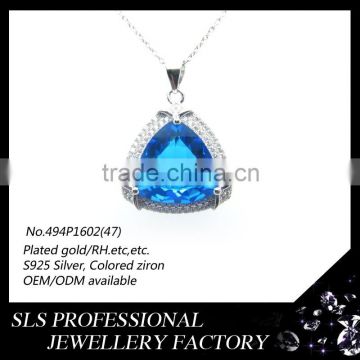 Popular women's style 925 silver pendant in Sky Blue gemstones/Glass pendant micro pave silver and cz jewellery pendant