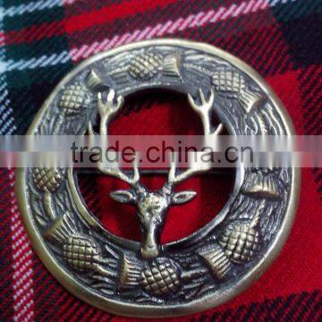 Stag Design Piper Plaid Brooch In Antique Finish Made Of Brass Material