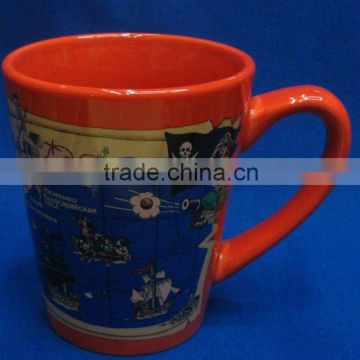 color glaze ceramic coffee mug with decal