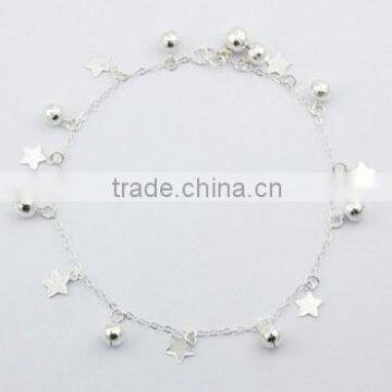 Fashionable Star & Sphere Charms Sterling Silver Anklet