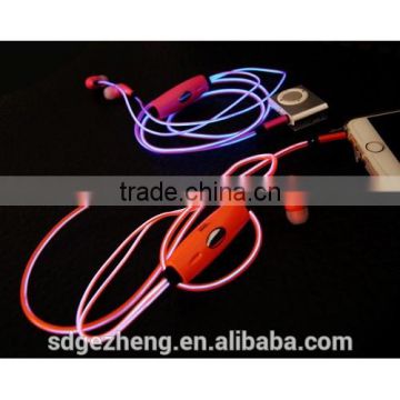 factory price el wire earphones with mic pink blue white multi-color led light earphones with flowing light Chinese supplier