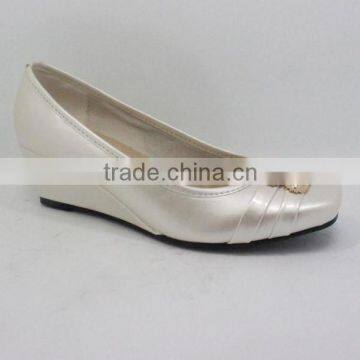 High quality silver mid heels wedge shoes ladies fashion square toe shoes