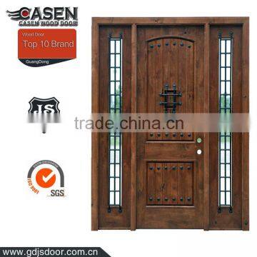 New arrival solid wood exterior wrought iron doors with slidelites