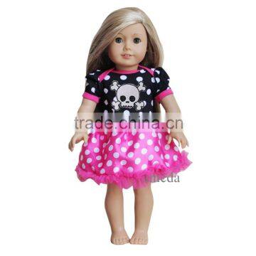 18" American Girls Doll Black Hot Pink Polka Dots Skull Tutu Party Dress