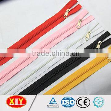 fashion ykk color thumb puller long chain open end nylon zipper