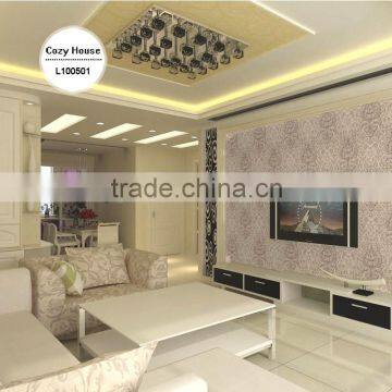 on sale embossed pvc coated wallpaper, curry yellow classic damask wall covering for home , decoration wall decal roll