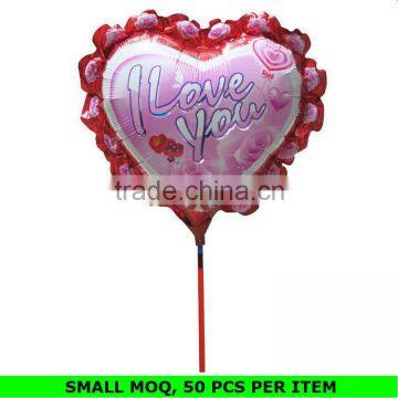 Hot Sale Custom Heart Shape Mini Stick Foil Balloons
