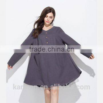 sunflower coconut shell buttons casual linen dress plus size dress