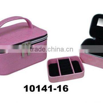 Pink mirrored jewelry box with handle/tray/zipper from China